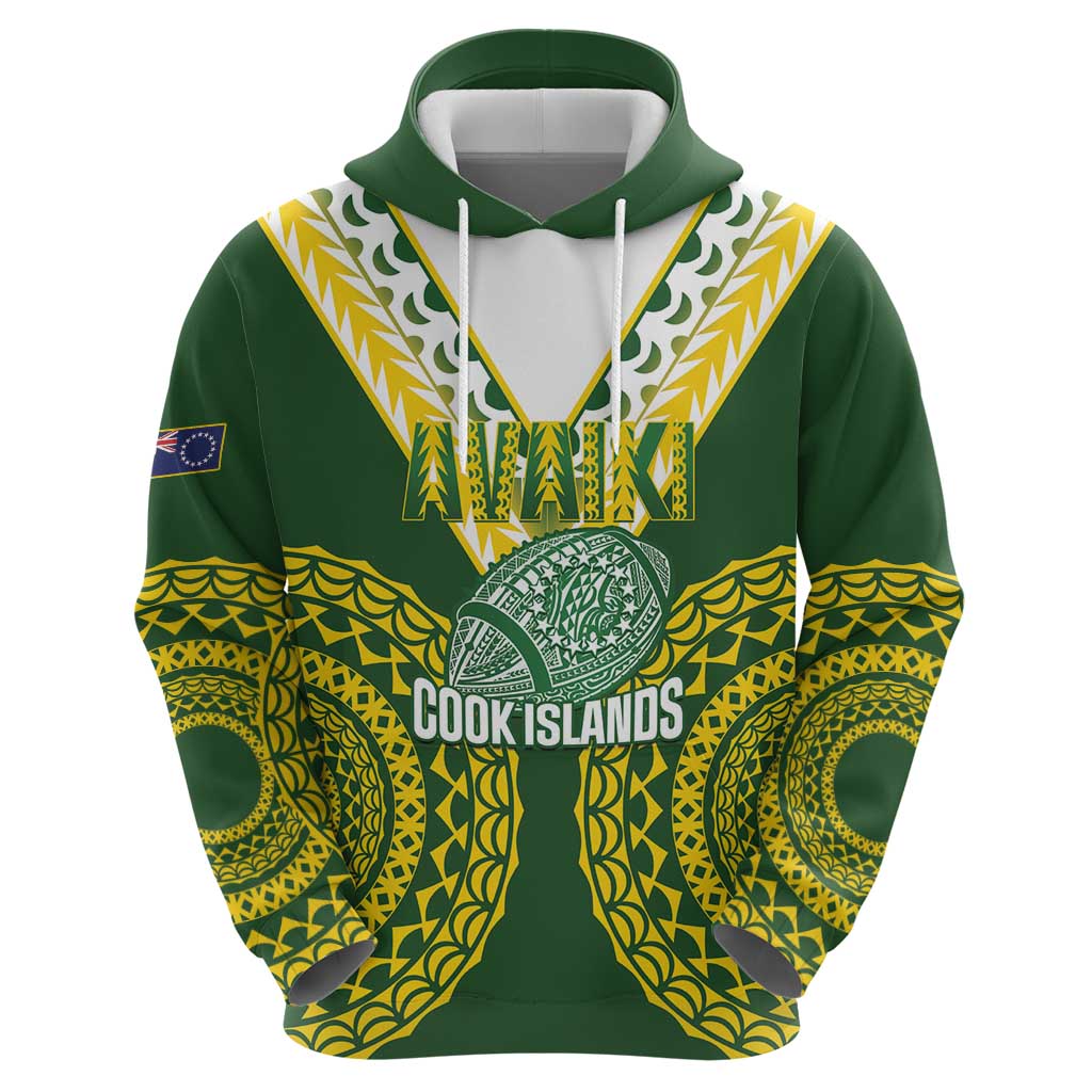 Custom Avaiki Cook Islands Rugby Zip Hoodie Kuki Airani Tatau Green LT14 - Polynesian Pride