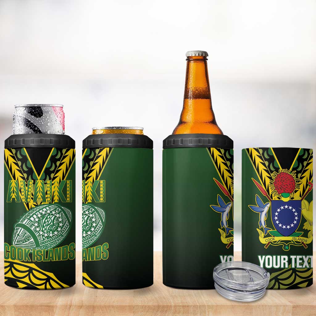 Custom Avaiki Cook Islands Rugby 4 in 1 Can Cooler Tumbler Kuki Airani Tatau Black LT14 - Polynesian Pride