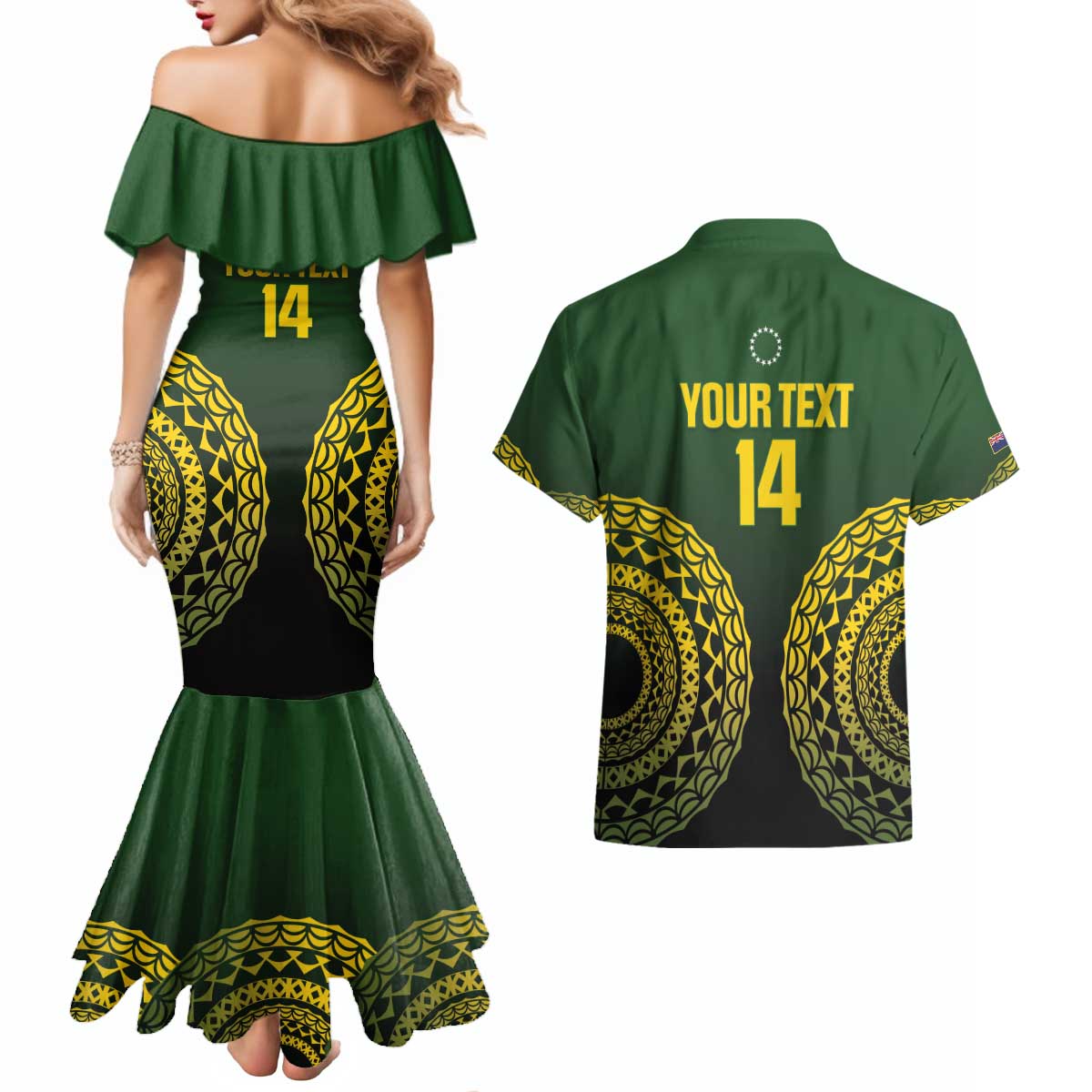 Custom Avaiki Cook Islands Rugby Couples Matching Mermaid Dress and Hawaiian Shirt Kuki Airani Tatau Black - Polynesian Pride