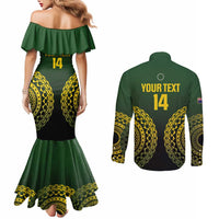 Custom Avaiki Cook Islands Rugby Couples Matching Mermaid Dress and Long Sleeve Button Shirt Kuki Airani Tatau Black LT14 - Polynesian Pride