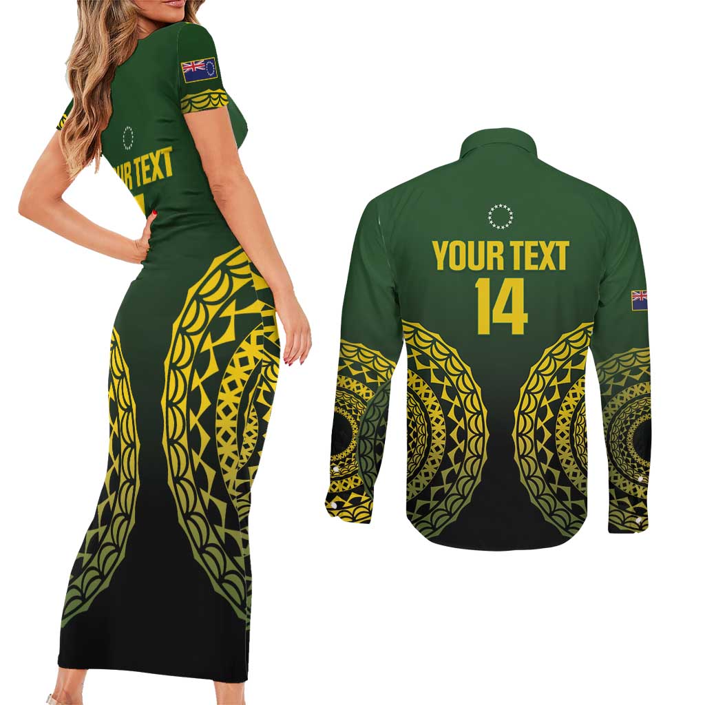 Custom Avaiki Cook Islands Rugby Couples Matching Short Sleeve Bodycon Dress and Long Sleeve Button Shirt Kuki Airani Tatau Black - Polynesian Pride