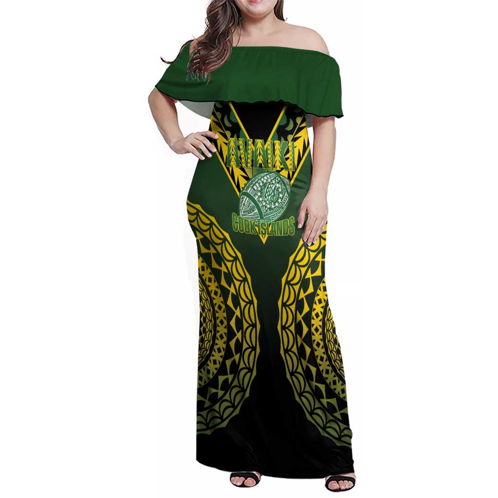 Custom Avaiki Cook Islands Rugby Family Matching Off Shoulder Maxi Dress and Hawaiian Shirt Kuki Airani Tatau Black - Polynesian Pride