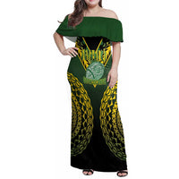 Custom Avaiki Cook Islands Rugby Family Matching Off Shoulder Maxi Dress and Hawaiian Shirt Kuki Airani Tatau Black - Polynesian Pride