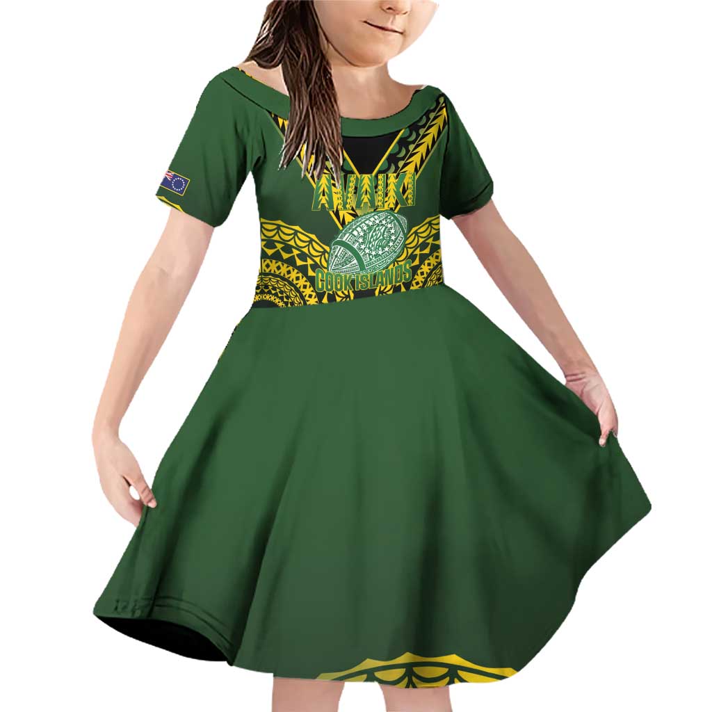 Custom Avaiki Cook Islands Rugby Family Matching Off Shoulder Short Dress and Hawaiian Shirt Kuki Airani Tatau Black - Polynesian Pride