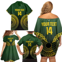 Custom Avaiki Cook Islands Rugby Family Matching Off Shoulder Short Dress and Hawaiian Shirt Kuki Airani Tatau Black - Polynesian Pride