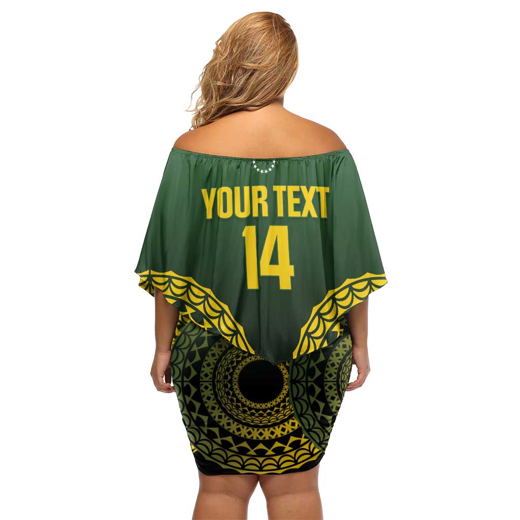 Custom Avaiki Cook Islands Rugby Family Matching Off Shoulder Short Dress and Hawaiian Shirt Kuki Airani Tatau Black - Polynesian Pride