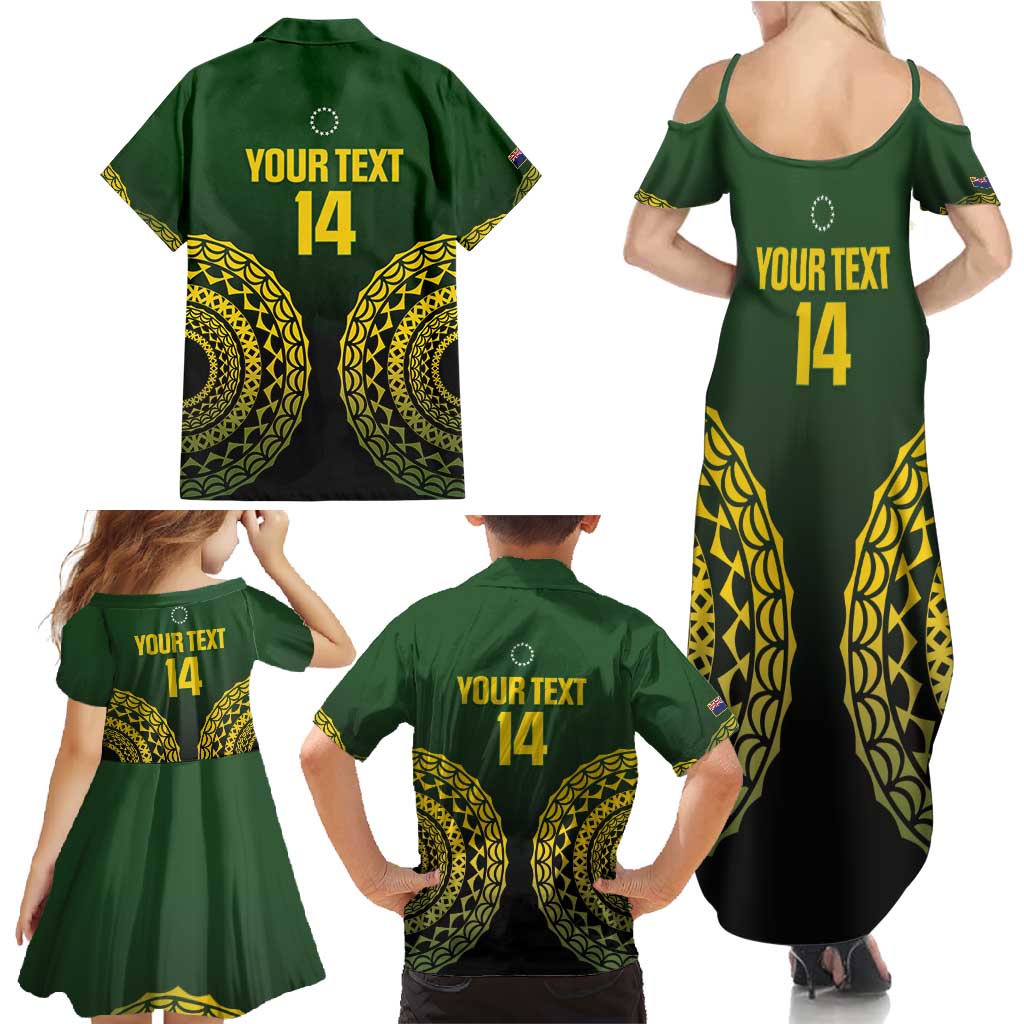 Custom Avaiki Cook Islands Rugby Family Matching Summer Maxi Dress and Hawaiian Shirt Kuki Airani Tatau Black - Polynesian Pride