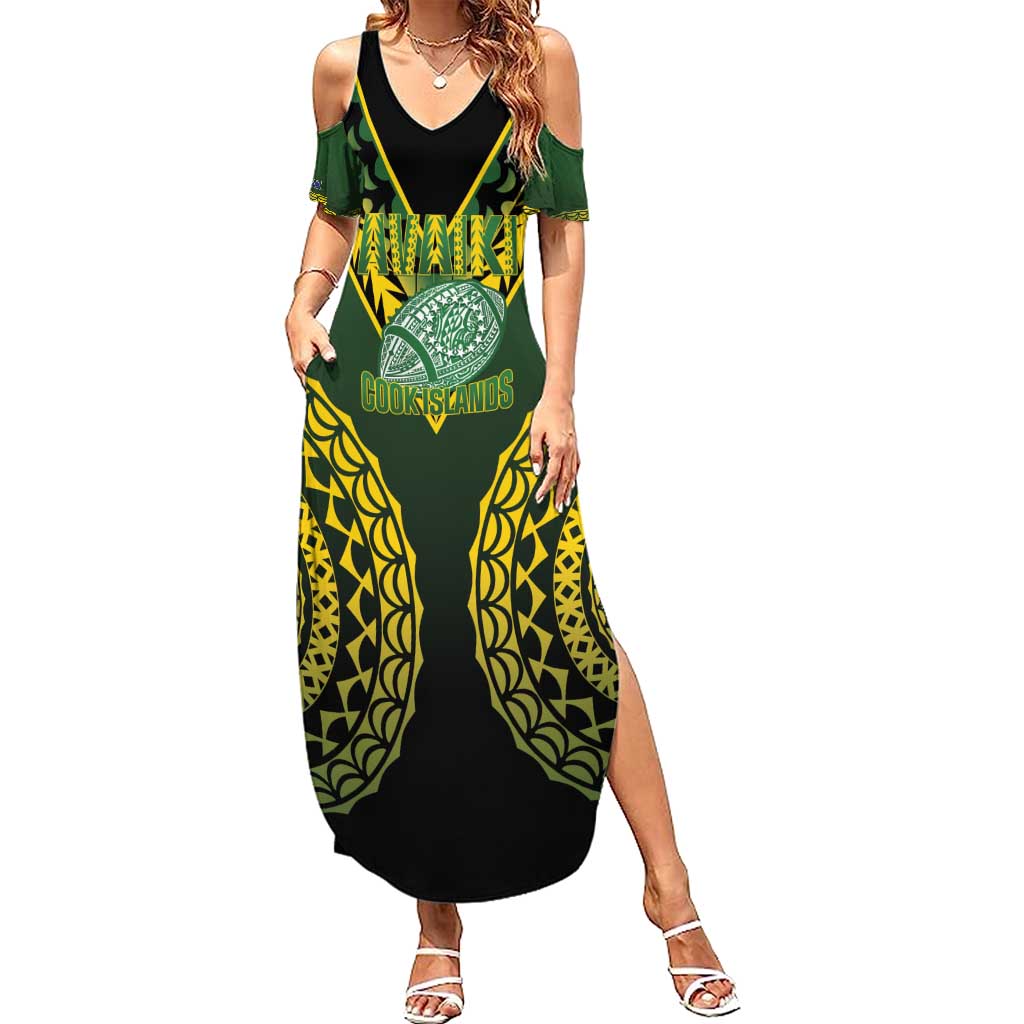 Custom Avaiki Cook Islands Rugby Family Matching Summer Maxi Dress and Hawaiian Shirt Kuki Airani Tatau Black - Polynesian Pride