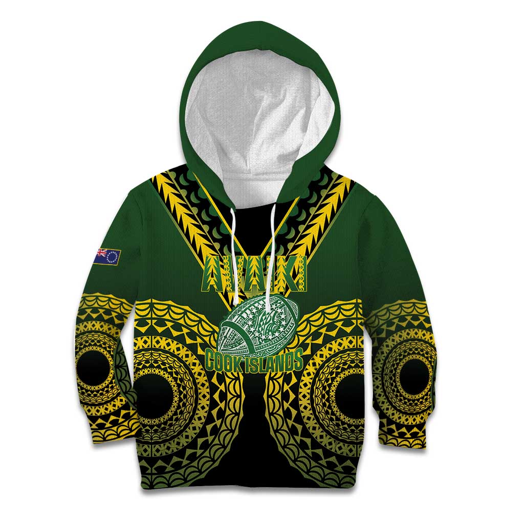 Custom Avaiki Cook Islands Rugby Kid Hoodie Kuki Airani Tatau Black - Polynesian Pride