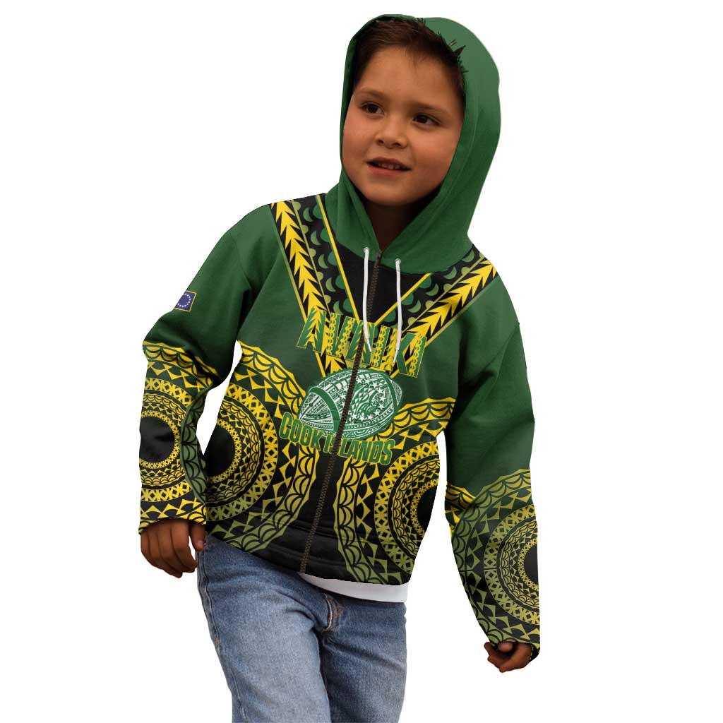Custom Avaiki Cook Islands Rugby Kid Hoodie Kuki Airani Tatau Black - Polynesian Pride