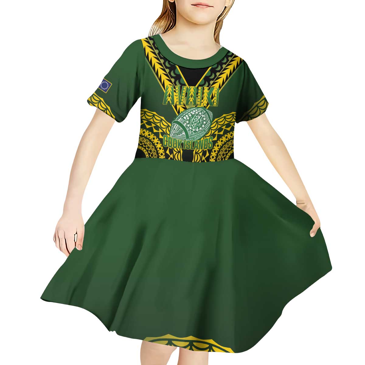 Custom Avaiki Cook Islands Rugby Kid Short Sleeve Dress Kuki Airani Tatau Black LT14 - Polynesian Pride