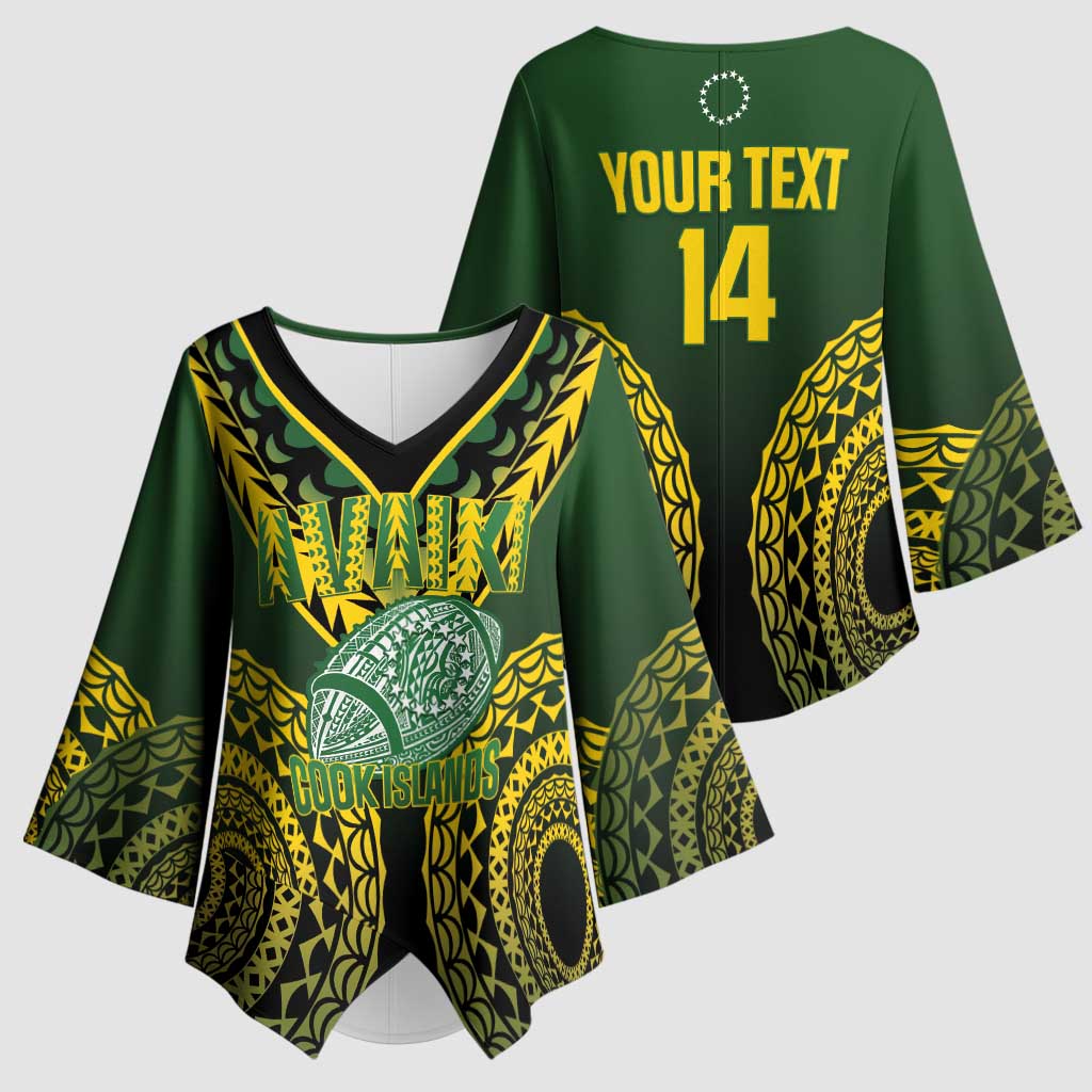 Custom Avaiki Cook Islands Rugby Kimono Sleeve Blouse Kuki Airani Tatau Black - Polynesian Pride