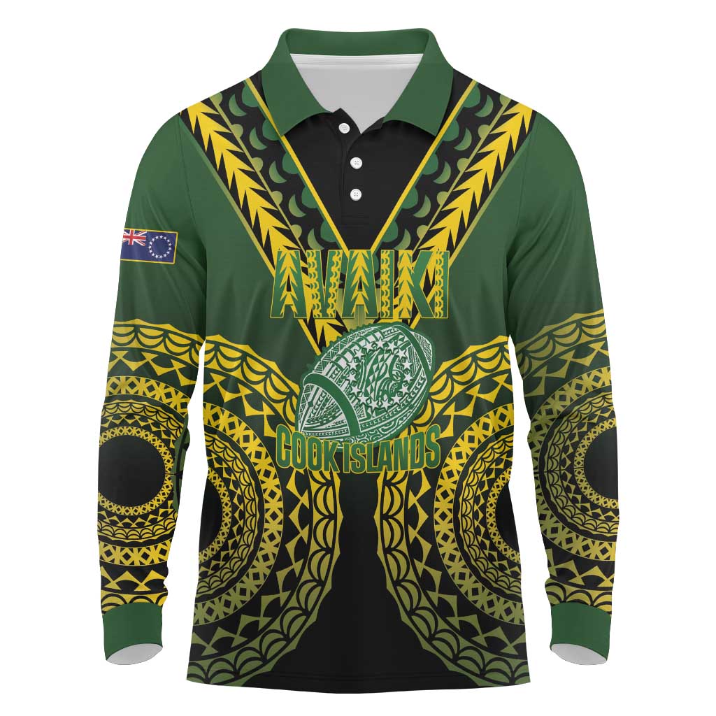 Custom Avaiki Cook Islands Rugby Long Sleeve Polo Shirt Kuki Airani Tatau Black LT14 Black - Polynesian Pride