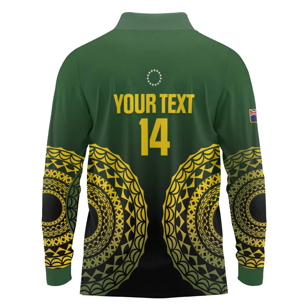 Custom Avaiki Cook Islands Rugby Long Sleeve Polo Shirt Kuki Airani Tatau Black LT14 - Polynesian Pride