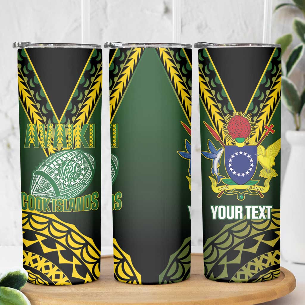 Custom Avaiki Cook Islands Rugby Skinny Tumbler Kuki Airani Tatau Black - Polynesian Pride