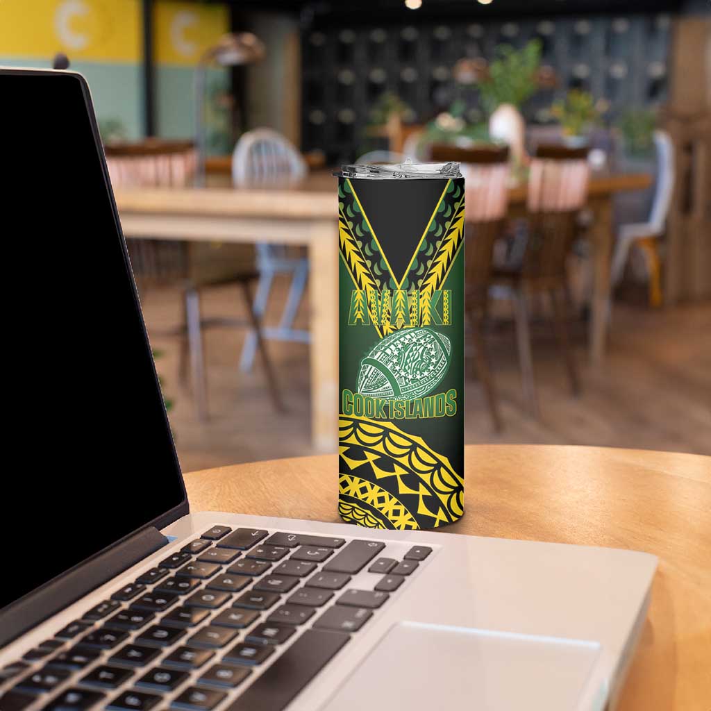 Custom Avaiki Cook Islands Rugby Skinny Tumbler Kuki Airani Tatau Black - Polynesian Pride