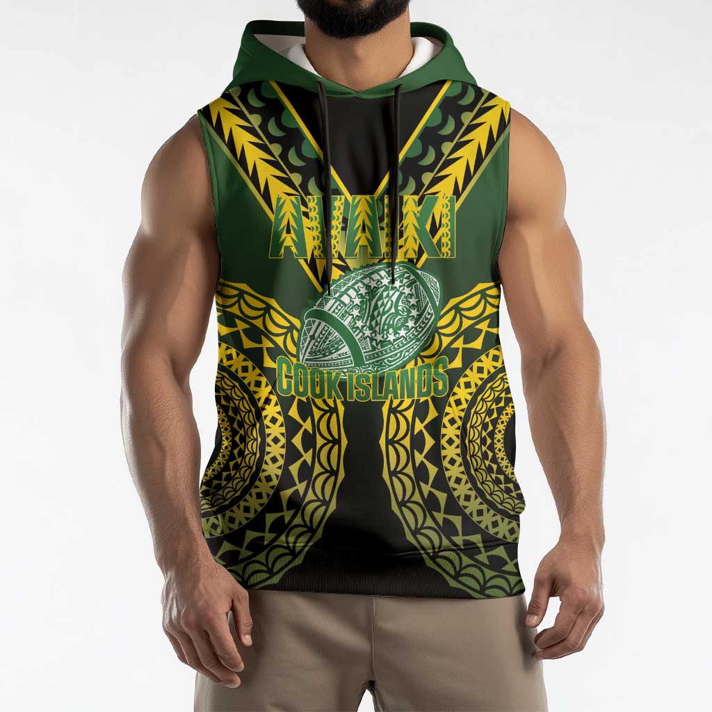Custom Avaiki Cook Islands Rugby Sleeveless Hoodie Kuki Airani Tatau Black LT14 - Polynesian Pride
