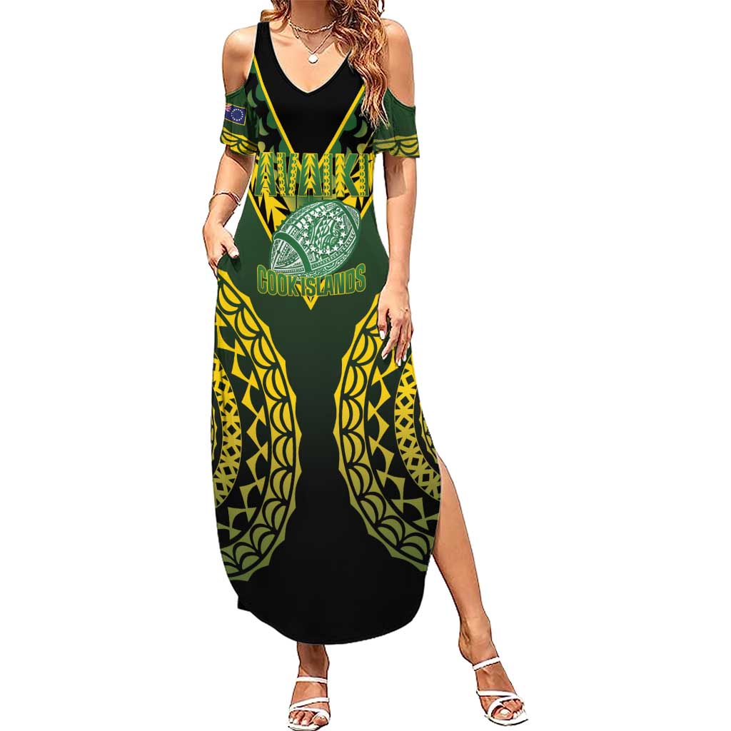 Custom Avaiki Cook Islands Rugby Summer Maxi Dress Kuki Airani Tatau Black - Polynesian Pride