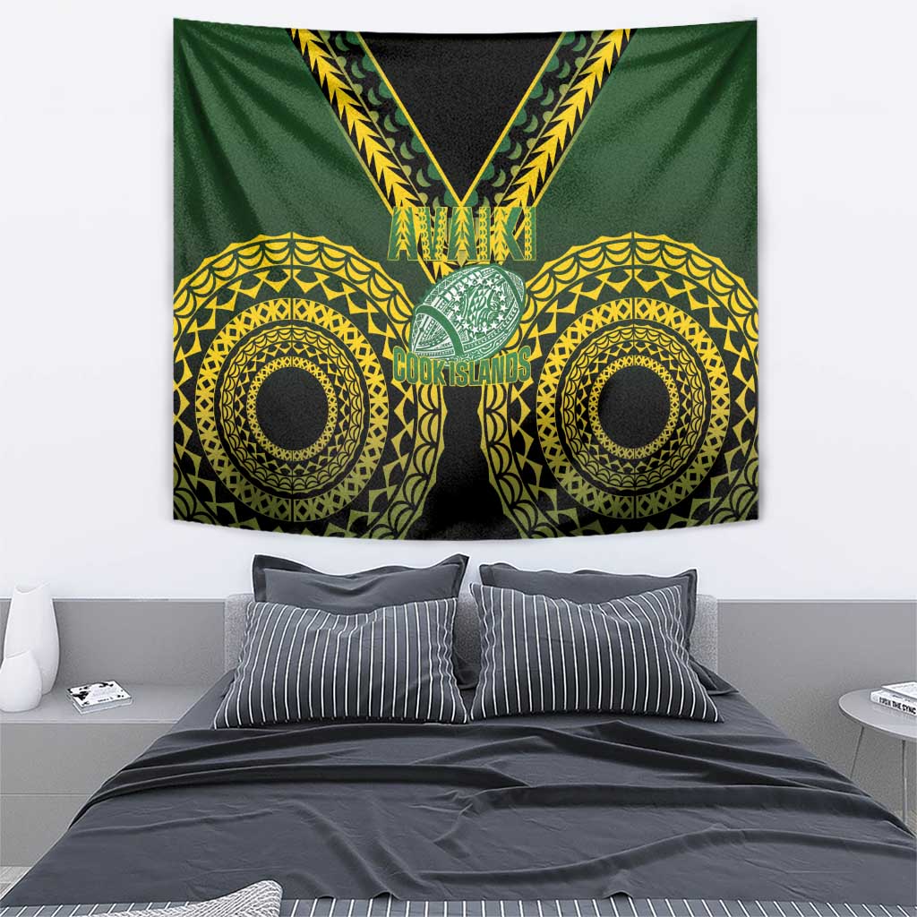 Avaiki Cook Islands Rugby Tapestry Kuki Airani Tatau Black - Polynesian Pride