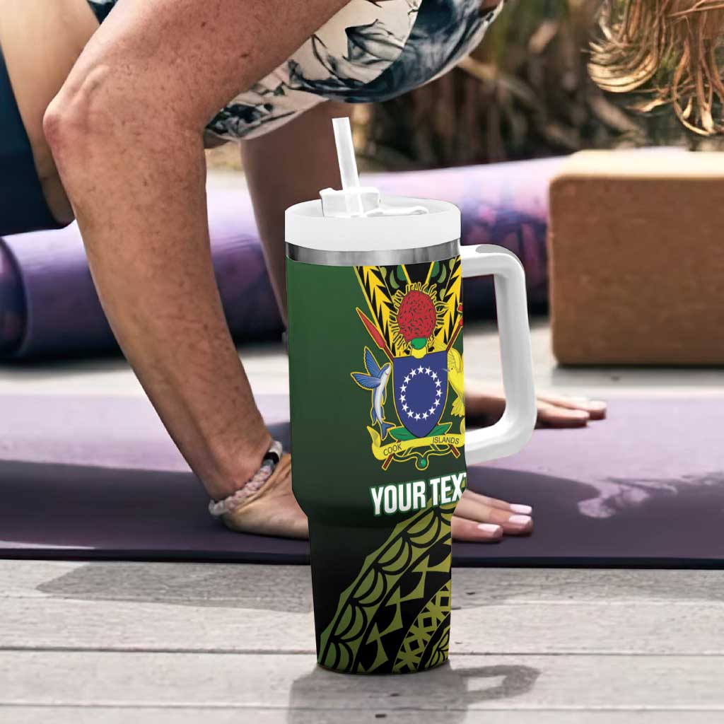 Custom Avaiki Cook Islands Rugby Tumbler With Handle Kuki Airani Tatau Black - Polynesian Pride