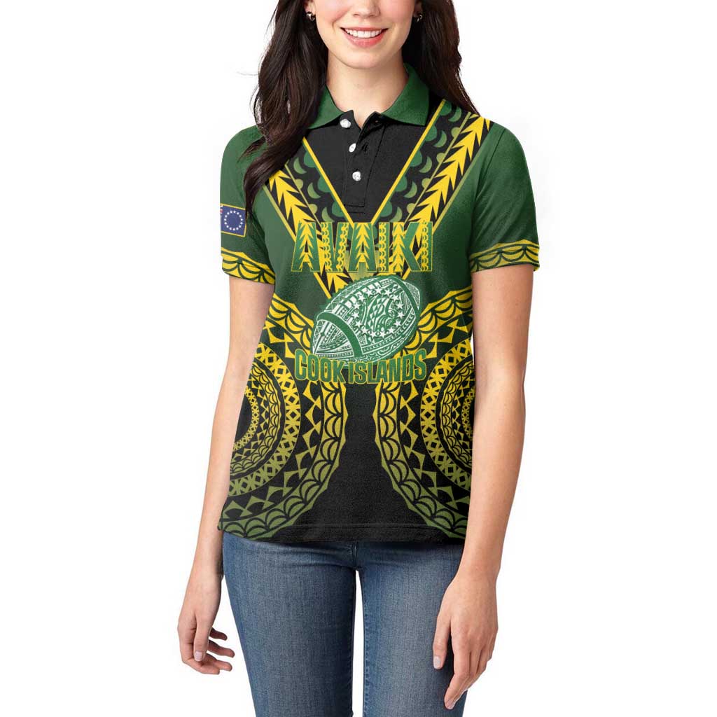 Custom Avaiki Cook Islands Rugby Women Polo Shirt Kuki Airani Tatau Black LT14 - Polynesian Pride