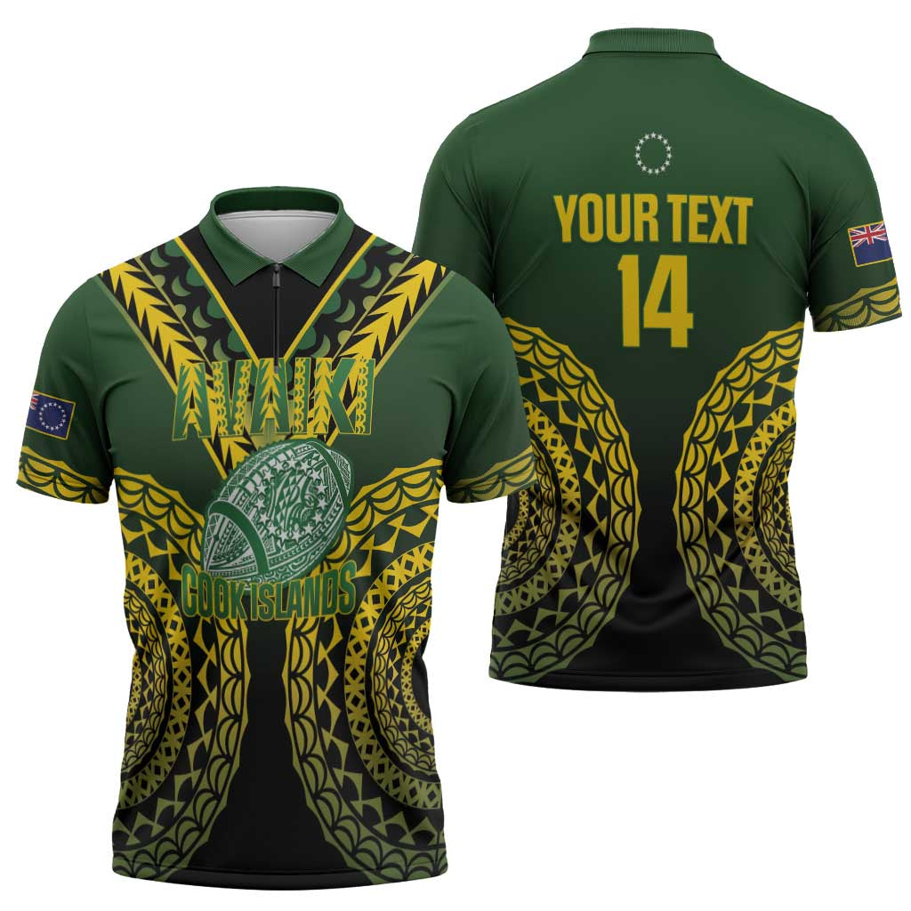 Custom Avaiki Cook Islands Rugby Zipper Polo Shirt Kuki Airani Tatau Black LT14 - Polynesian Pride
