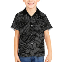 Polynesia Family Matching Off Shoulder Long Sleeve Dress and Hawaiian Shirt Polynesian Pattern Mix Plumeria Black LT14 Son's Shirt Black - Polynesian Pride