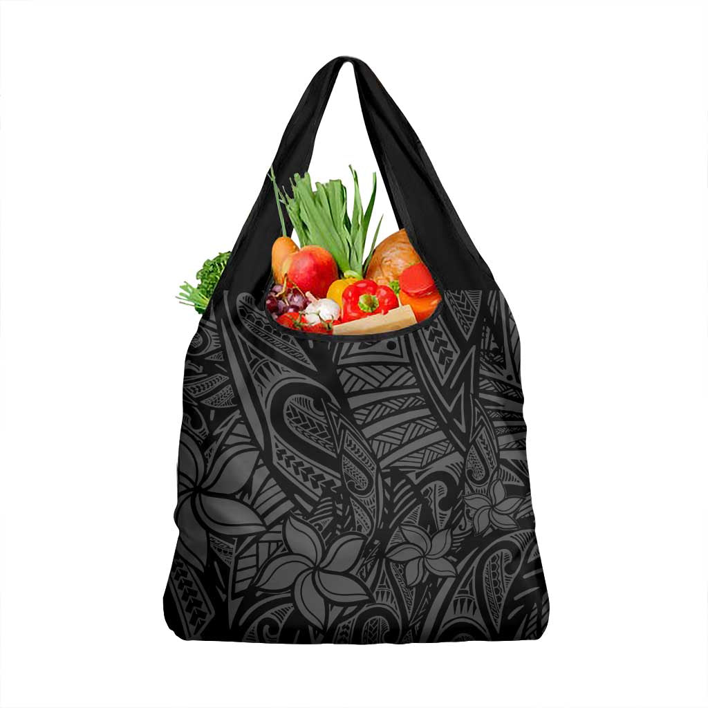 Polynesia Grocery Bag Polynesian Pattern Mix Plumeria Black