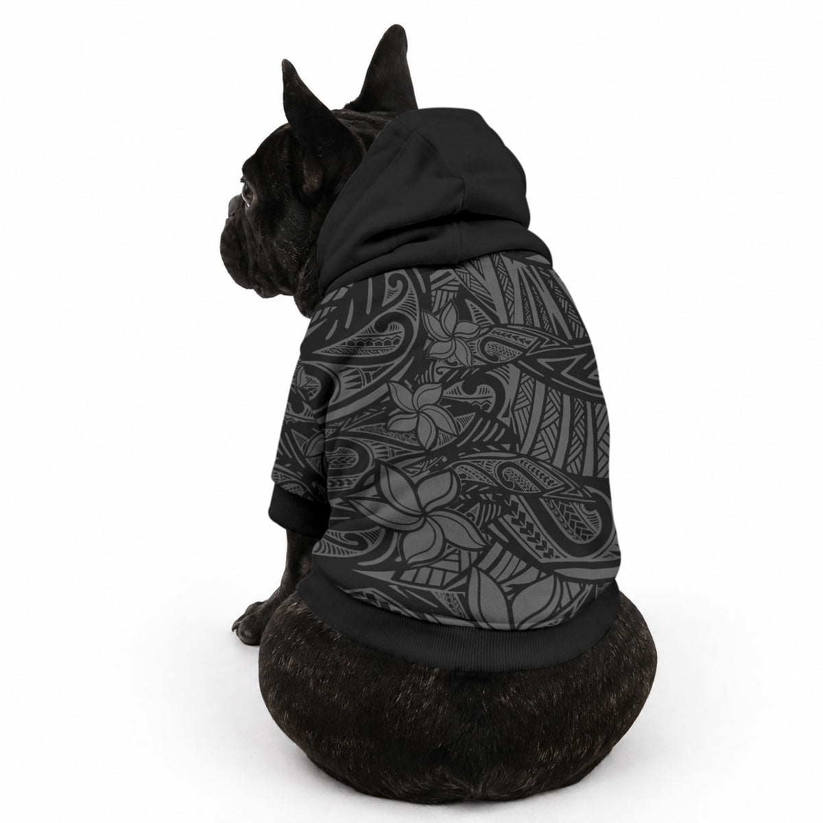 Polynesia Pet Hoodie Polynesian Pattern Mix Plumeria Black