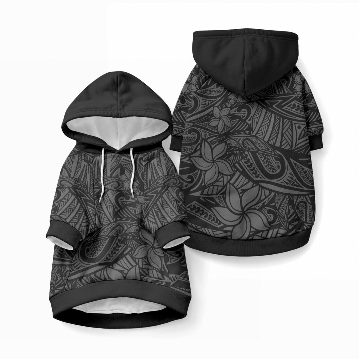 Polynesia Pet Hoodie Polynesian Pattern Mix Plumeria Black