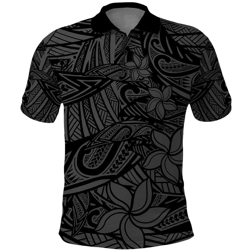 Polynesia Polo Shirt Polynesian Pattern Mix Plumeria Black LT14 Black - Polynesian Pride