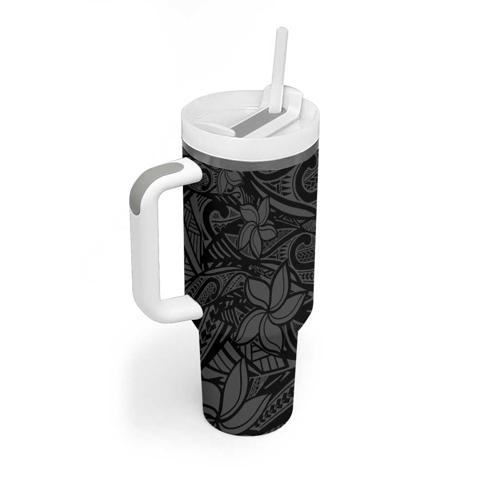 Polynesia Tumbler With Handle Polynesian Pattern Mix Plumeria Black