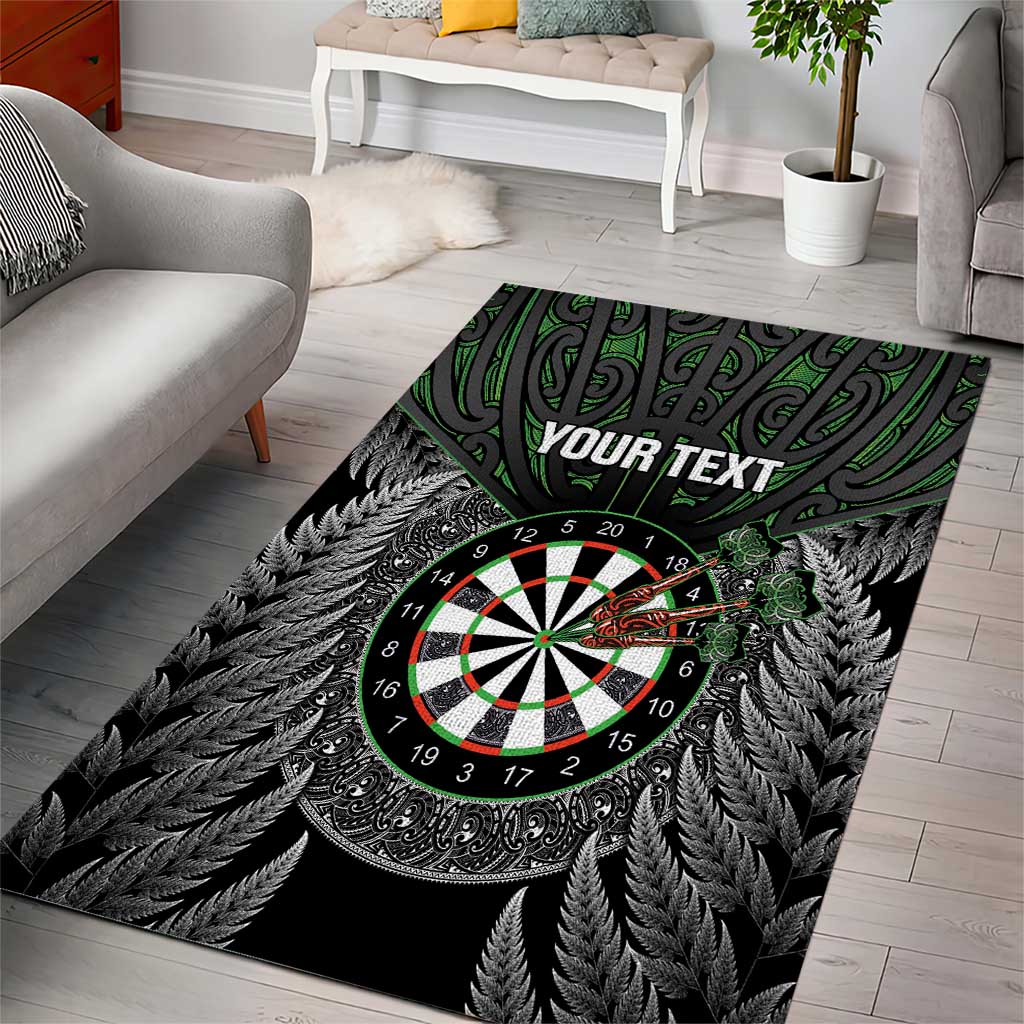 Personalised New Zealand Darts Area Rug Dartboard Maori Fern Puhoro Art