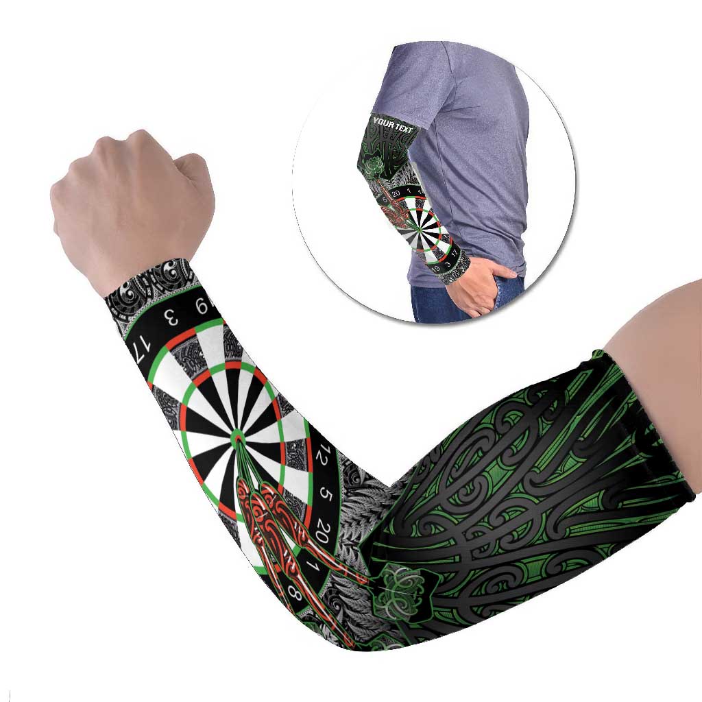 Personalised New Zealand Darts Arm Sleeves Dartboard Maori Fern Puhoro Art LT14 Set of 2 Black - Polynesian Pride