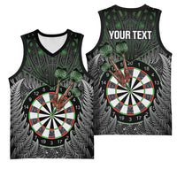 Personalised New Zealand Darts Basketball Jersey Dartboard Maori Fern Puhoro Art - Polynesian Pride