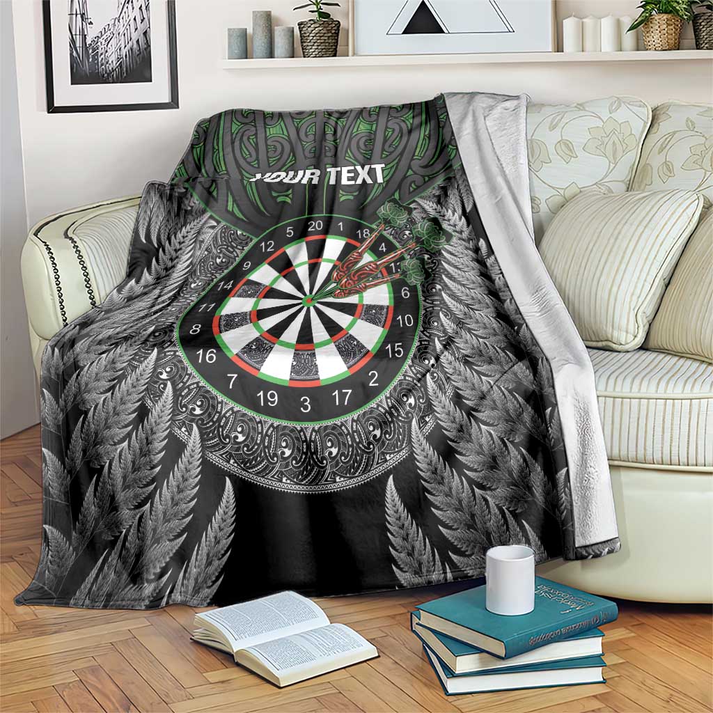Personalised New Zealand Darts Blanket Dartboard Maori Fern Puhoro Art