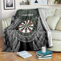 Personalised New Zealand Darts Blanket Dartboard Maori Fern Puhoro Art