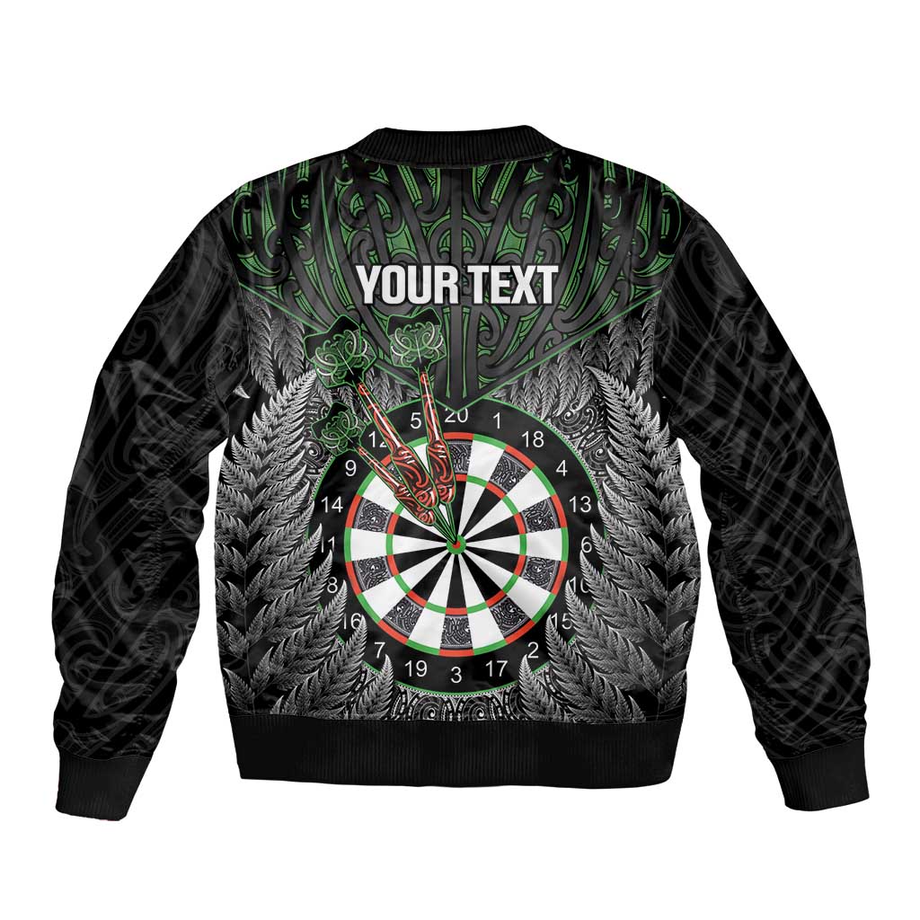 Personalised New Zealand Darts Bomber Jacket Dartboard Maori Fern Puhoro Art