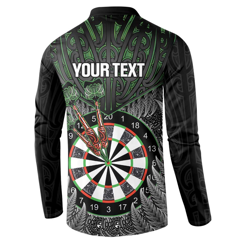 Personalised New Zealand Darts Button Sweatshirt Dartboard Maori Fern Puhoro Art
