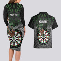 Personalised New Zealand Darts Couples Matching Long Sleeve Bodycon Dress and Hawaiian Shirt Dartboard Maori Fern Puhoro Art