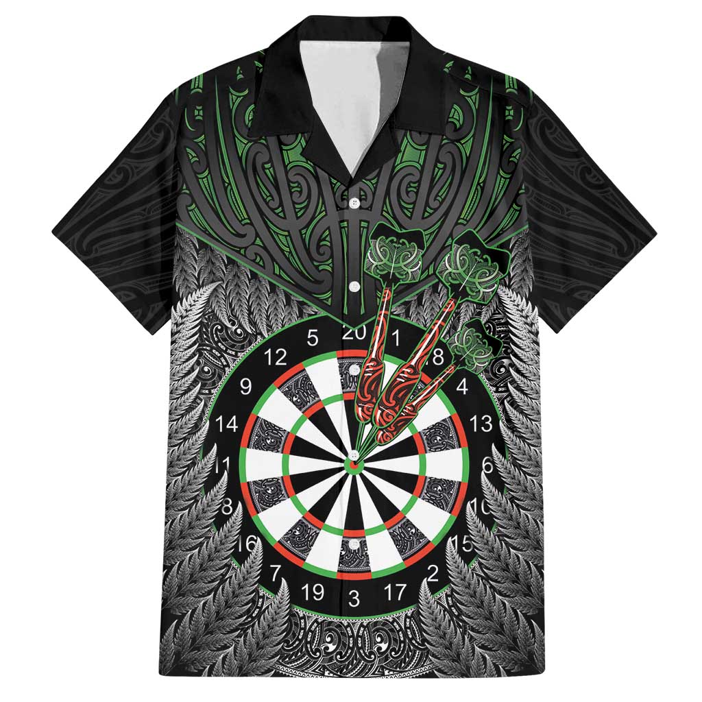Personalised New Zealand Darts Family Matching Long Sleeve Bodycon Dress and Hawaiian Shirt Dartboard Maori Fern Puhoro Art