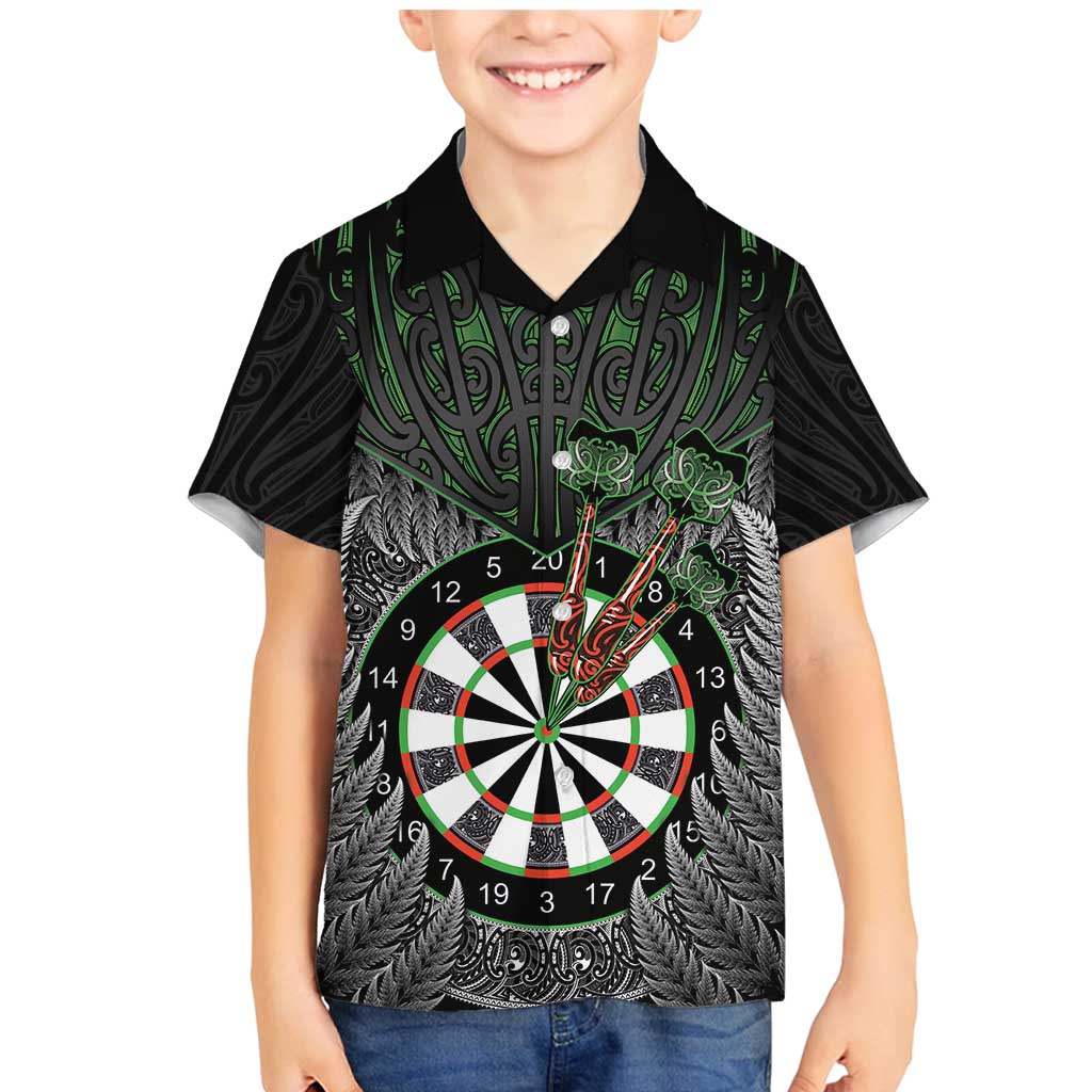 Personalised New Zealand Darts Family Matching Mermaid Dress and Hawaiian Shirt Dartboard Maori Fern Puhoro Art