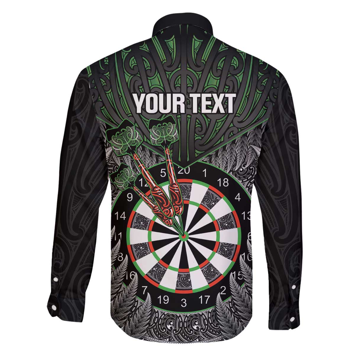 Personalised New Zealand Darts Family Matching Off The Shoulder Long Sleeve Dress and Hawaiian Shirt Dartboard Maori Fern Puhoro Art