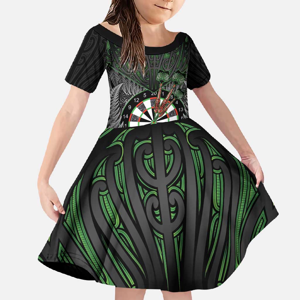 Personalised New Zealand Darts Family Matching Off Shoulder Maxi Dress and Hawaiian Shirt Dartboard Maori Fern Puhoro Art
