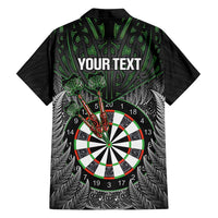 Personalised New Zealand Darts Family Matching Off Shoulder Maxi Dress and Hawaiian Shirt Dartboard Maori Fern Puhoro Art