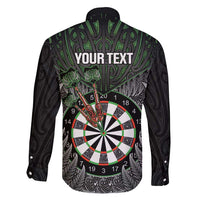 Personalised New Zealand Darts Family Matching Short Sleeve Bodycon Dress and Hawaiian Shirt Dartboard Maori Fern Puhoro Art