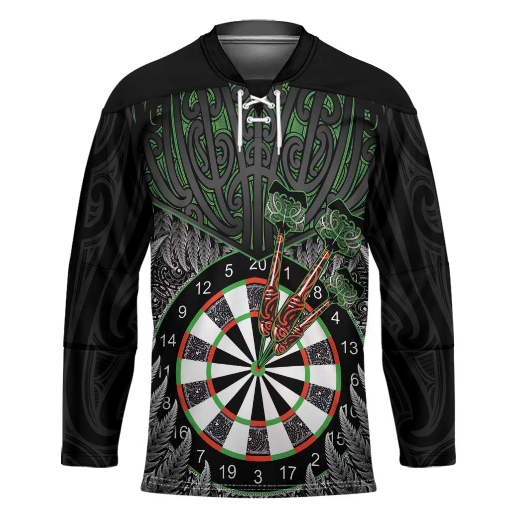 Personalised New Zealand Darts Hockey Jersey Dartboard Maori Fern Puhoro Art LT14 Unisex Black - Polynesian Pride