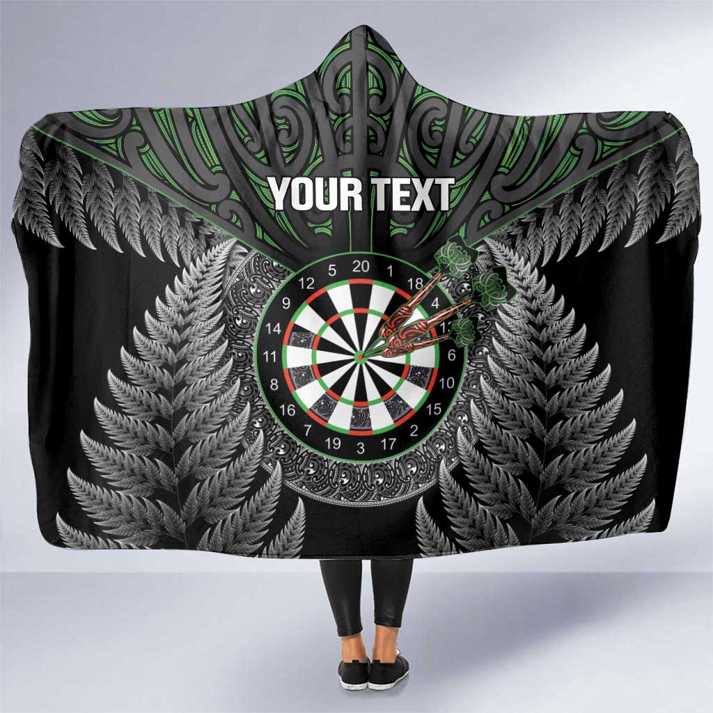 Personalised New Zealand Darts Hooded Blanket Dartboard Maori Fern Puhoro Art