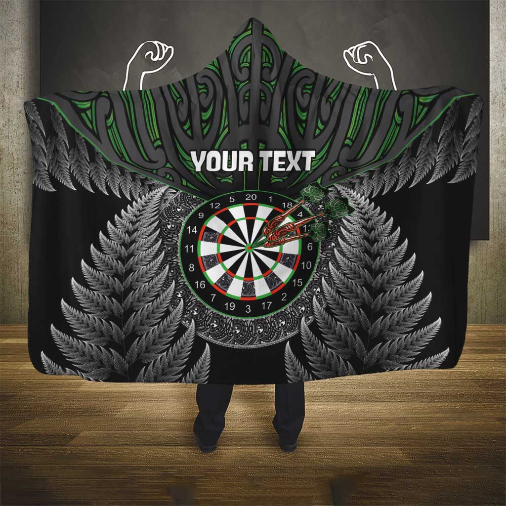 Personalised New Zealand Darts Hooded Blanket Dartboard Maori Fern Puhoro Art