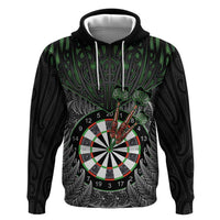 Personalised New Zealand Darts Hoodie Dartboard Maori Fern Puhoro Art